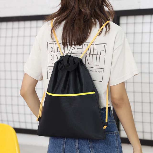 Waterproof Nylon Drawstring Backpack Bag With Zipper Pocket
