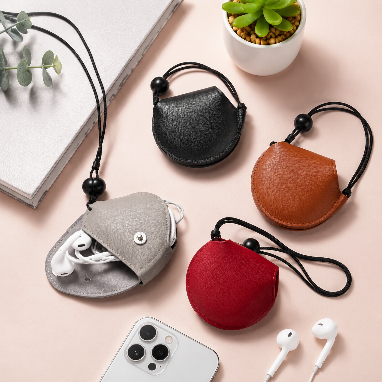 Waterproof PU Leather Hanging Earphone Storage Case