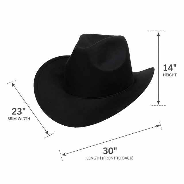 Western Felt Cowboy Hat - Wide Brim Sun Protection Hat