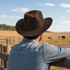 Western Felt Cowboy Hat - Wide Brim Sun Protection Hat