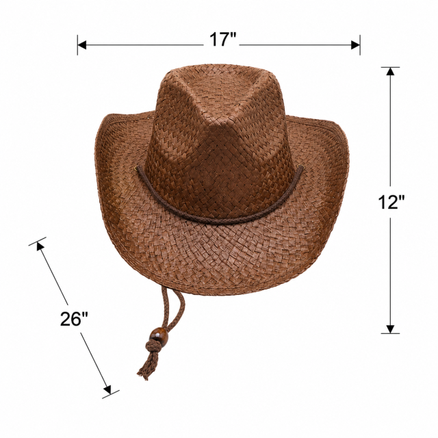 Western Straw Cowboy Hat - Wide Brim Sun Protection Hat
