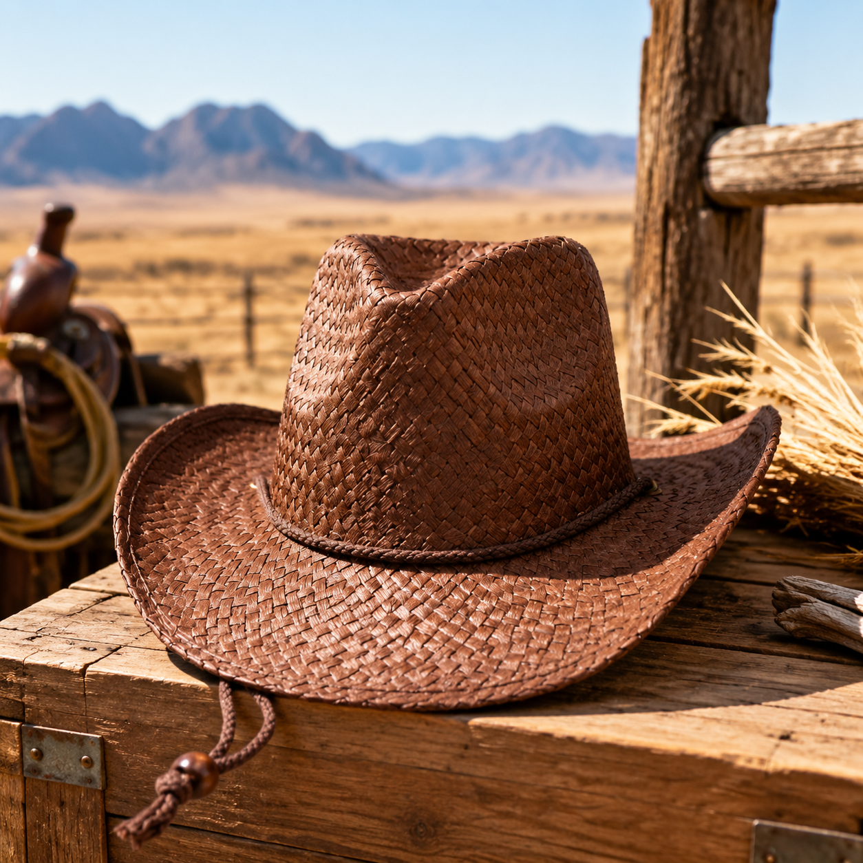 Western Straw Cowboy Hat - Wide Brim Sun Protection Hat