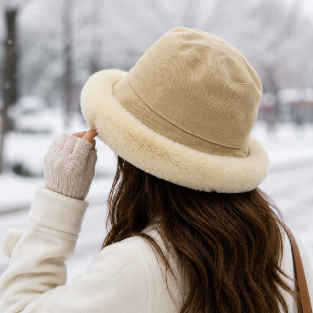 Women Fuzzy Sherpa Bucket Hat - Winter Warm Faux Fur Hat