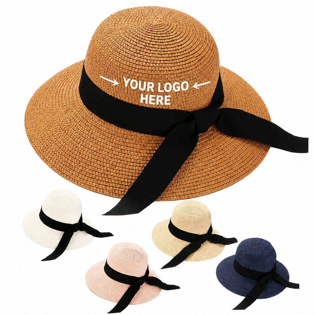 Women Straw Bow Ribbon Sun Hat - Wide Brim Beach Hat