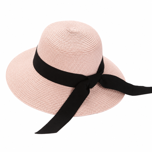 Women Straw Bow Ribbon Sun Hat - Wide Brim Beach Hat