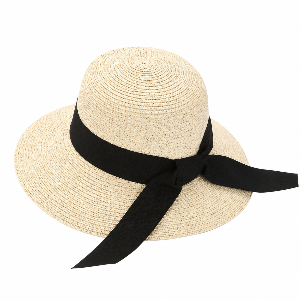 Women Straw Bow Ribbon Sun Hat - Wide Brim Beach Hat