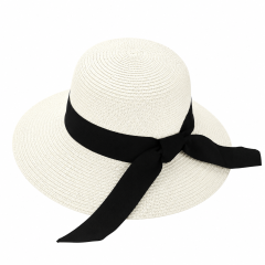 Women Straw Bow Ribbon Sun Hat - Wide Brim Beach Hat