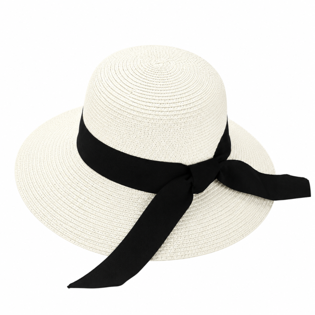 Women Straw Bow Ribbon Sun Hat - Wide Brim Beach Hat