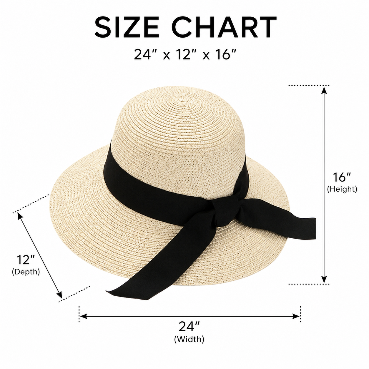 Women Straw Bow Ribbon Sun Hat - Wide Brim Beach Hat