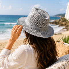 Women Straw Sun Hat with Bow Ribbon - Wide Brim Beach Hat