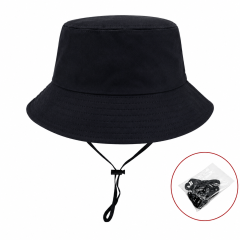 Cotton Wide Brim Bucket Hat with Windproof Cord