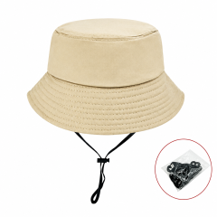 Cotton Wide Brim Bucket Hat with Windproof Cord