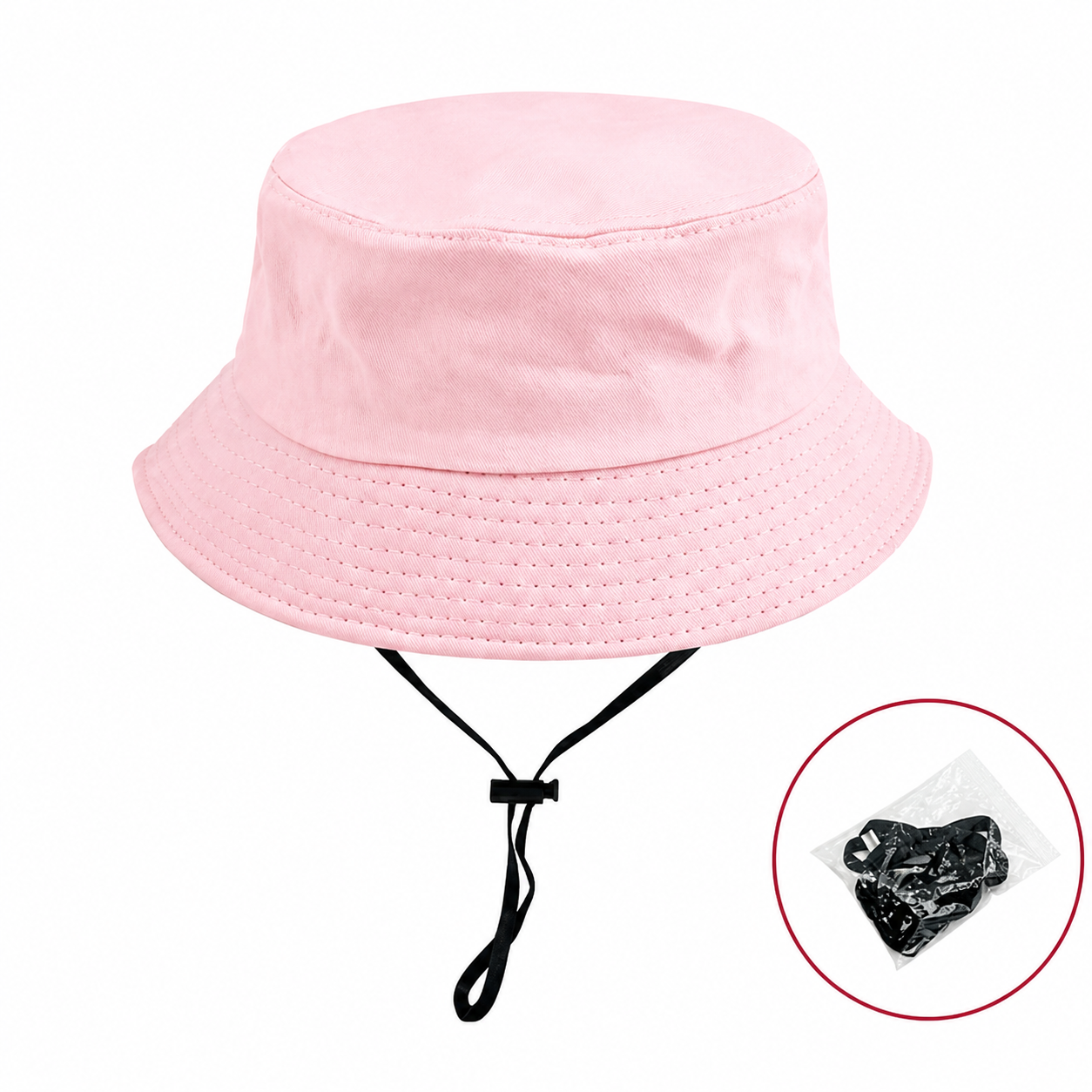 Cotton Wide Brim Bucket Hat with Windproof Cord