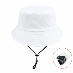 Cotton Wide Brim Bucket Hat with Windproof Cord