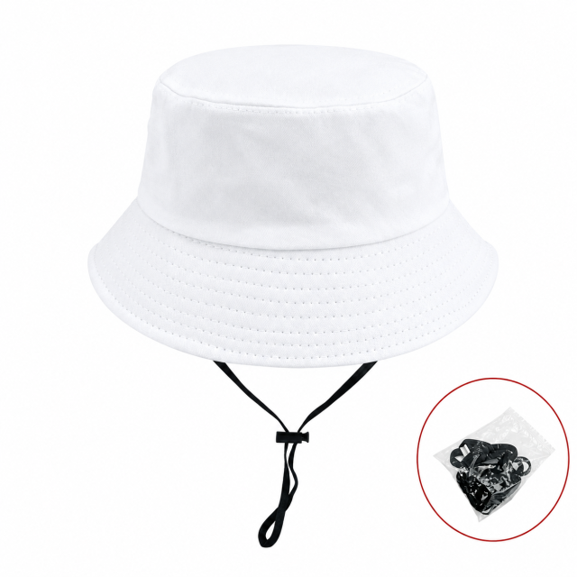 Cotton Wide Brim Bucket Hat with Windproof Cord