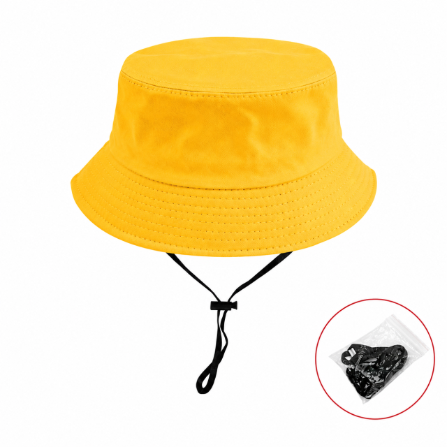 Cotton Wide Brim Bucket Hat with Windproof Cord