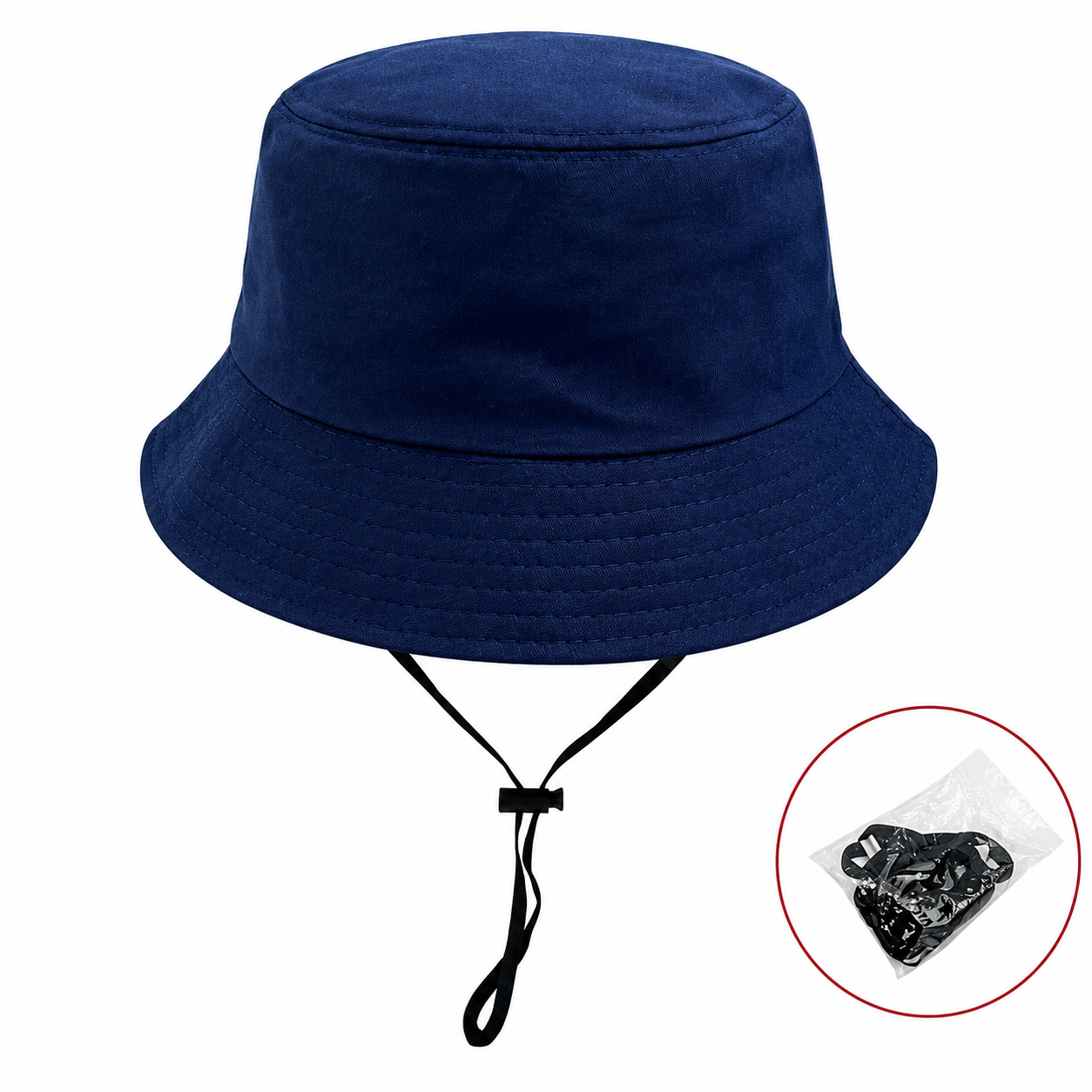 Cotton Wide Brim Bucket Hat with Windproof Cord