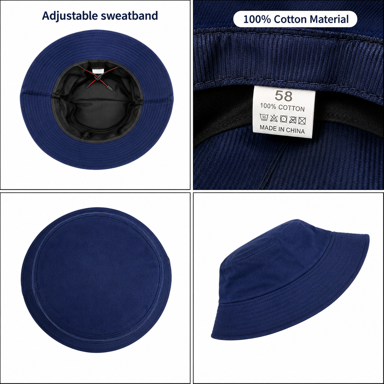 Cotton Wide Brim Bucket Hat with Windproof Cord