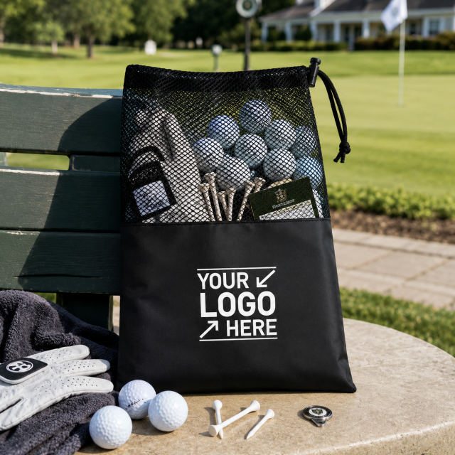 210D Polyester Mesh Golf Drawstring Bag For Ball Storage