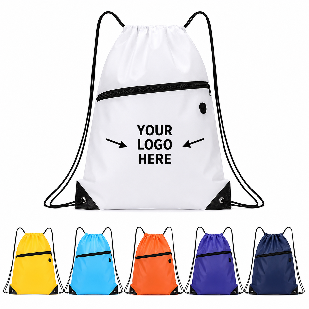 230D Polyester Drawstring Backpack With Front Zipper Pocket