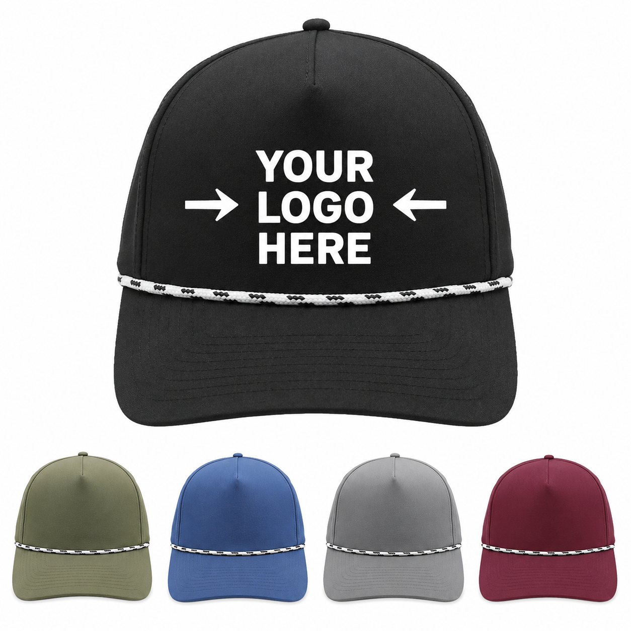 5 Panel Rope Accent Snapback Cap with Custom Patch