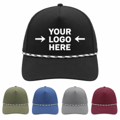 5 Panel Rope Accent Snapback Cap with Custom Patch