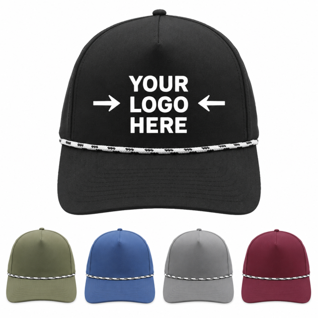 5 Panel Rope Accent Snapback Cap with Custom Patch