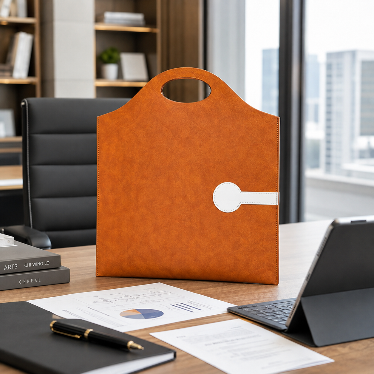 A4 PU Leather Business Document Bag with Handle for Office Travel