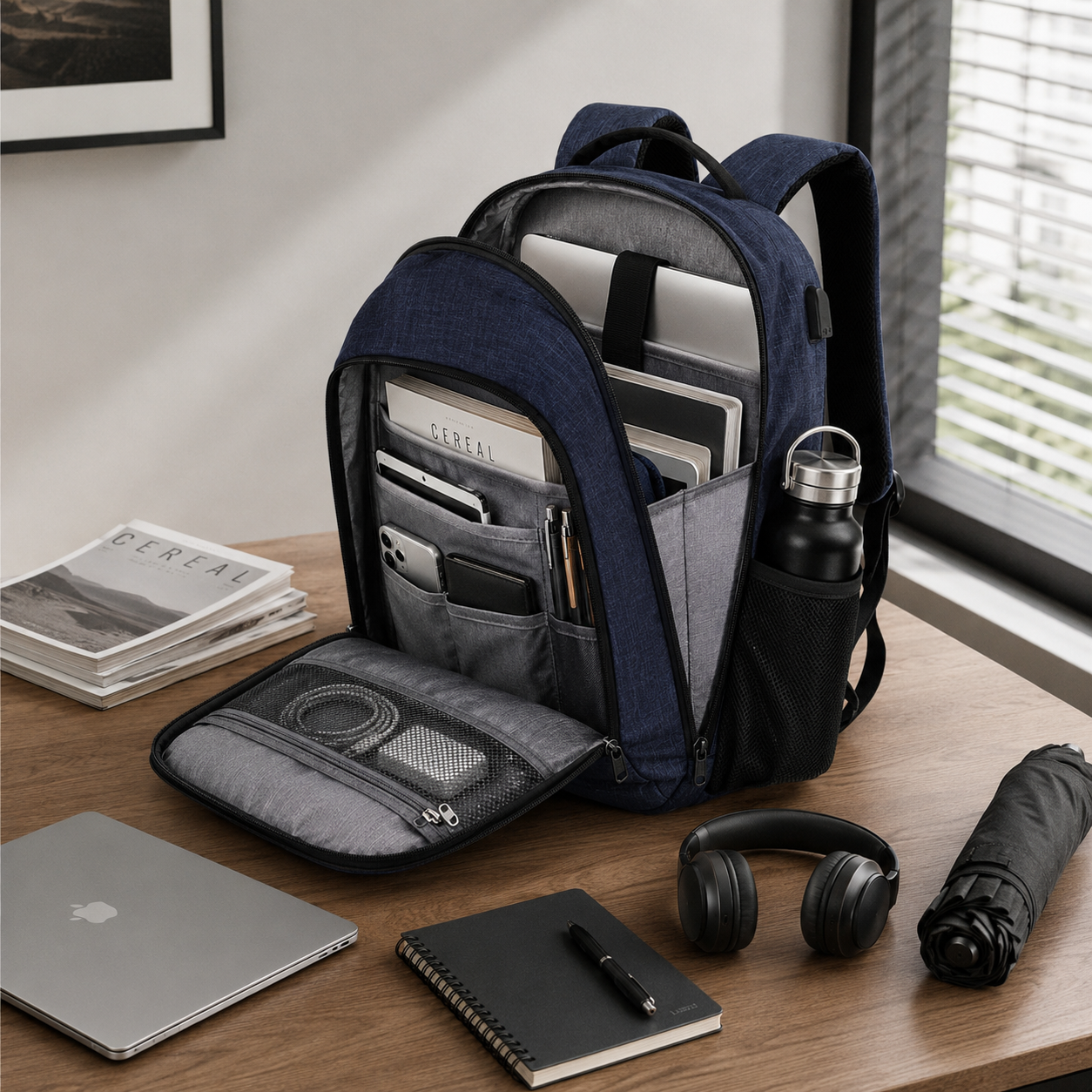 Business Travel Backpack With USB Charging Interface And Laptop Compartment
