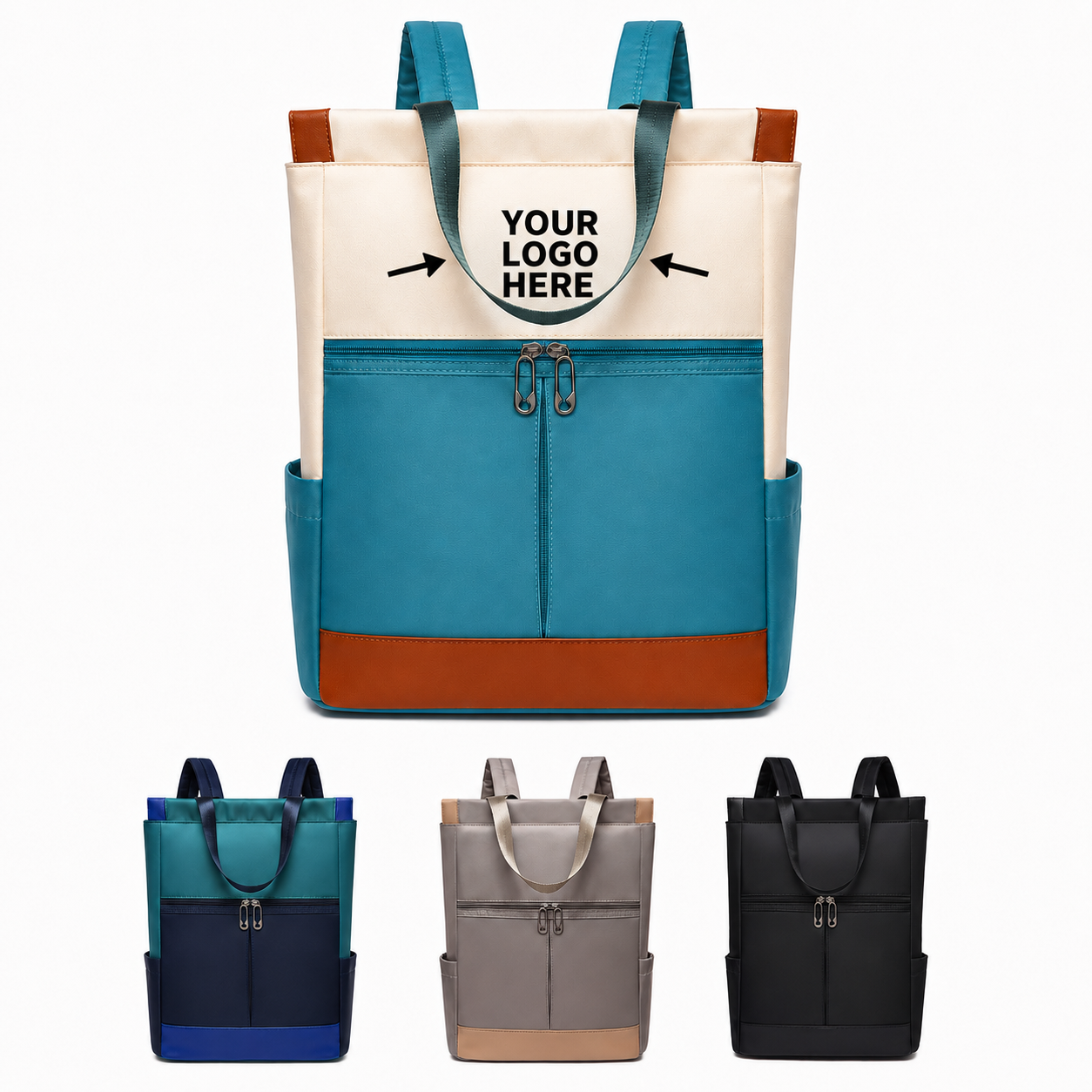 Colour Block Convertible Oxford Laptop Backpack
