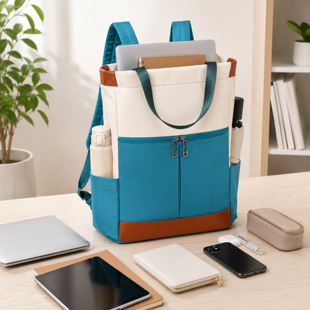 Colour Block Convertible Oxford Laptop Backpack