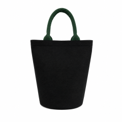 Cotton Linen Canvas Handbag With Woven Handle For Daily Carry