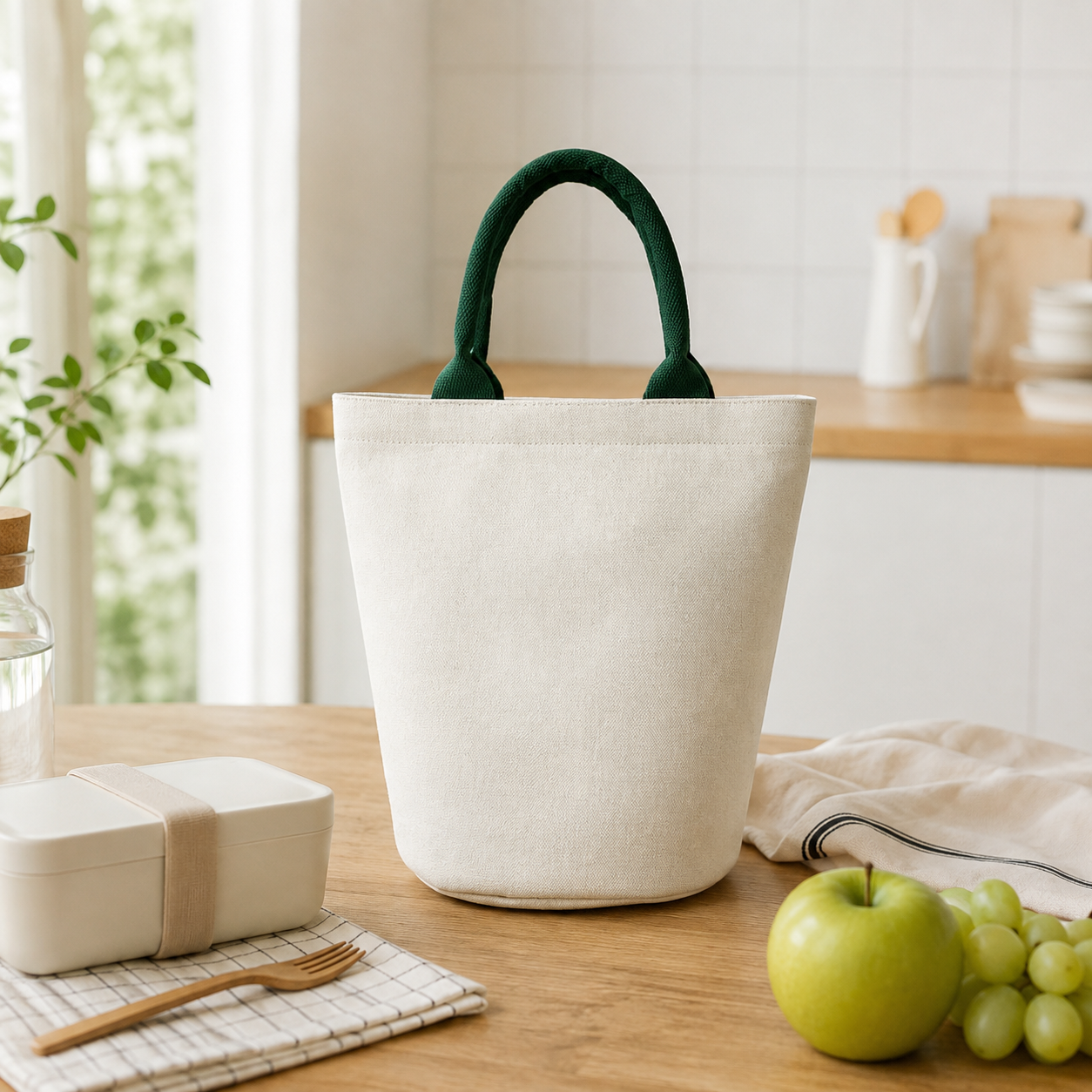 Cotton Linen Canvas Handbag With Woven Handle For Daily Carry