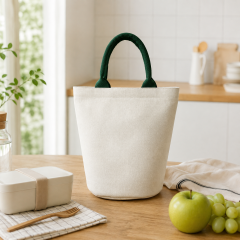Cotton Linen Canvas Handbag With Woven Handle For Daily Carry