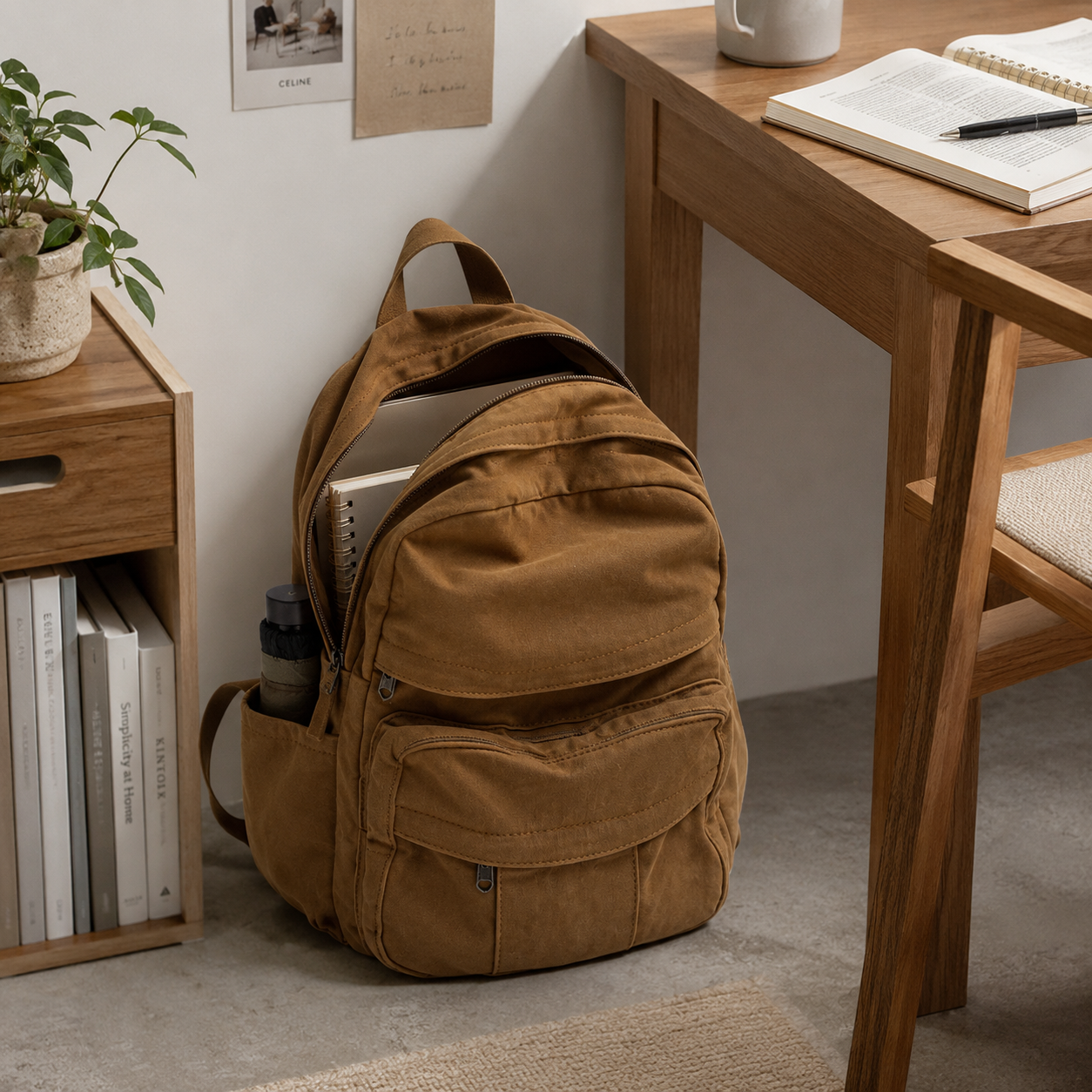Custom PU Exterior Nylon Lining Business Backpack
