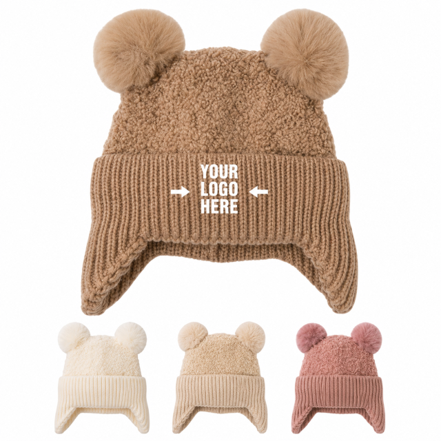 Double Pom Pom Knitted Infant Winter Hat