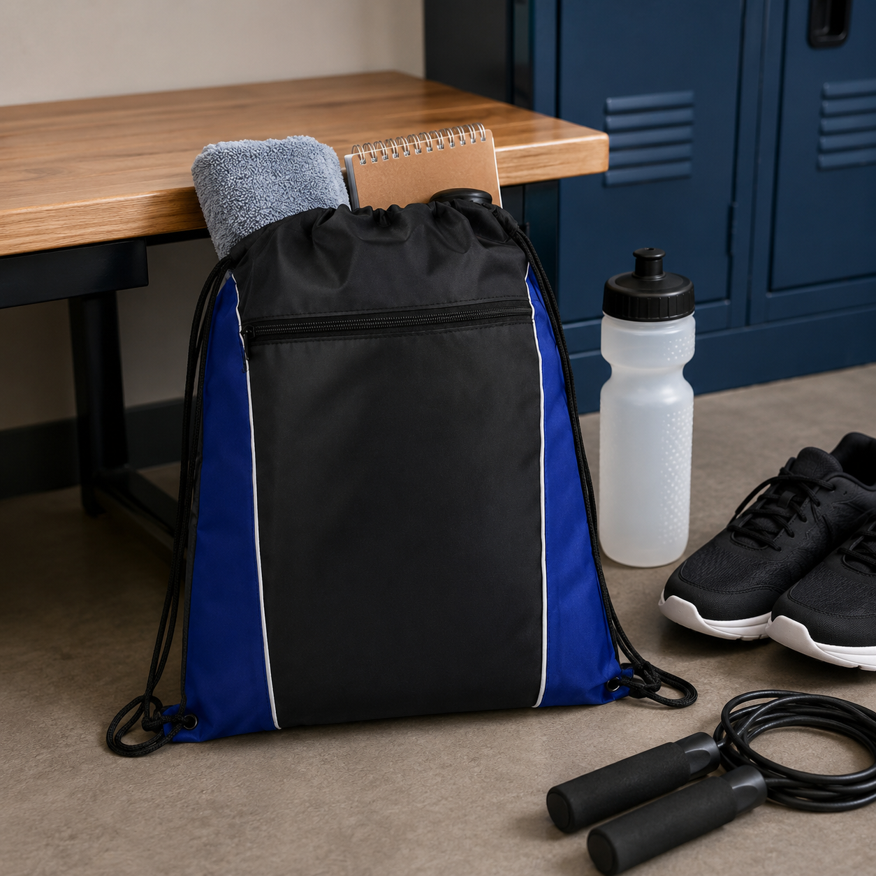 Durable Polyester Drawstring Backpack With Two Tone Color Block Design