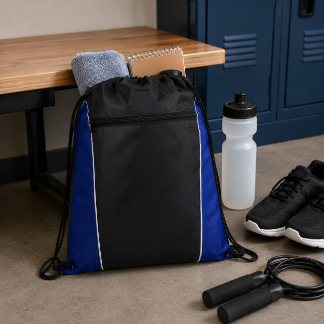 Durable Polyester Drawstring Backpack With Two Tone Color Block Design