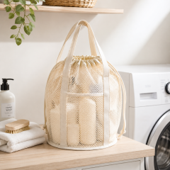 Foldable Lightweight Mesh Drawstring Storage Bag for Shopping and Travel
