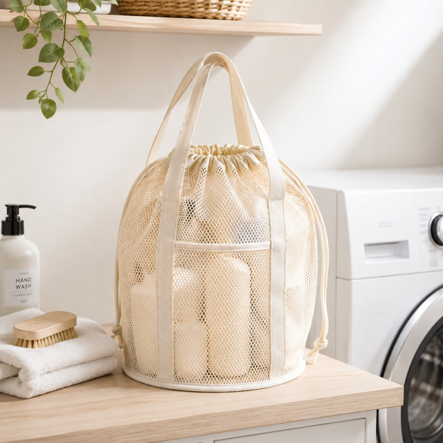 Foldable Lightweight Mesh Drawstring Storage Bag for Shopping and Travel