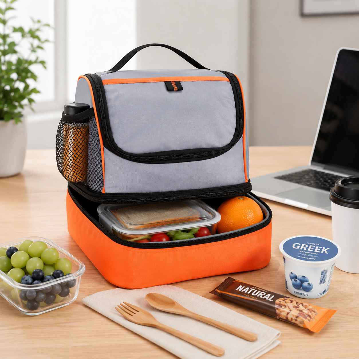 Insulated Dual Compartment Food and Beverage Bag