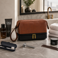 Leather Double Layer Men's Toiletry Bag