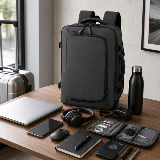 Men's Business Travel Backpack With USB Charging Port And Laptop Compartment