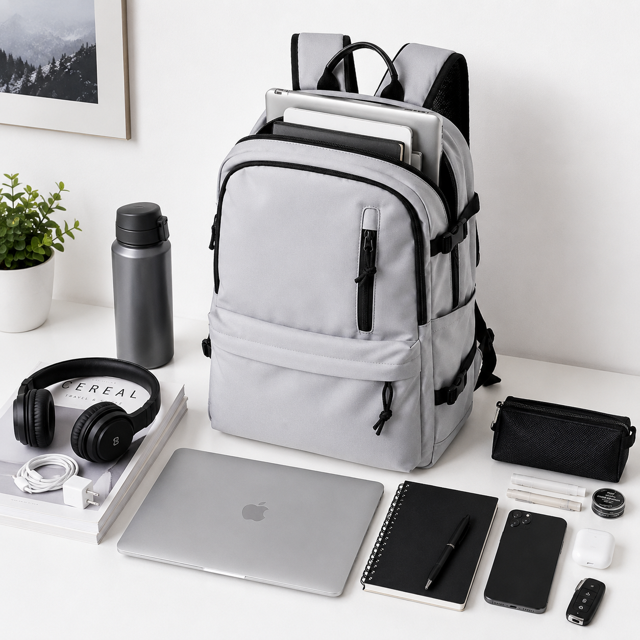 Multi Functional Laptop Backpack With Front Zip Pockets