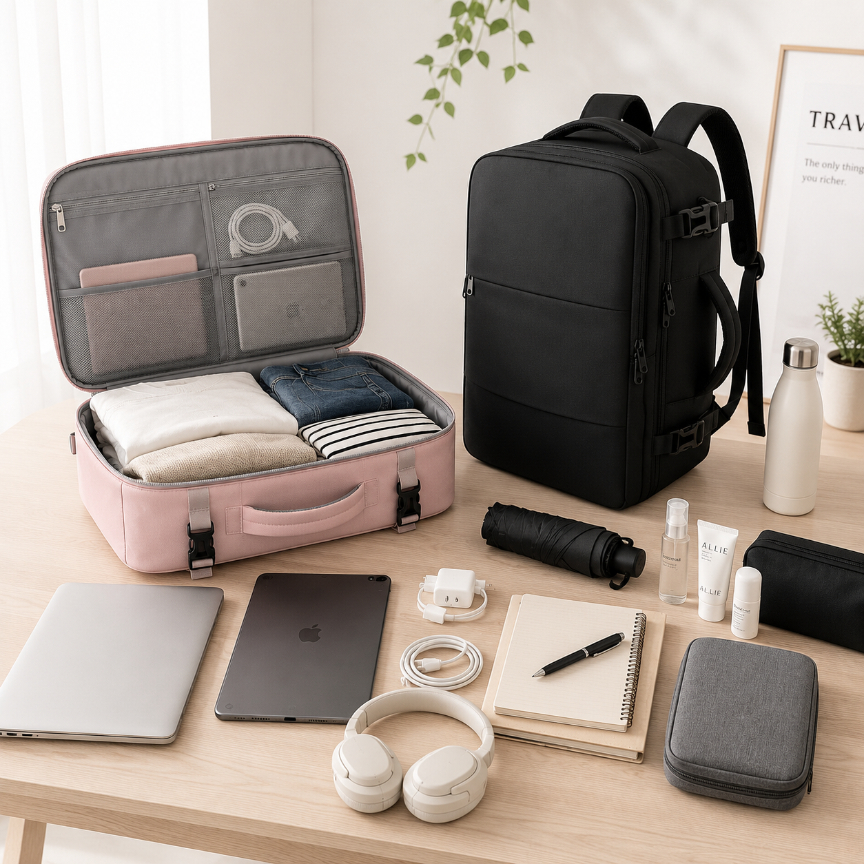Pink Waterproof Travel Backpack With Lightweight Storage Design