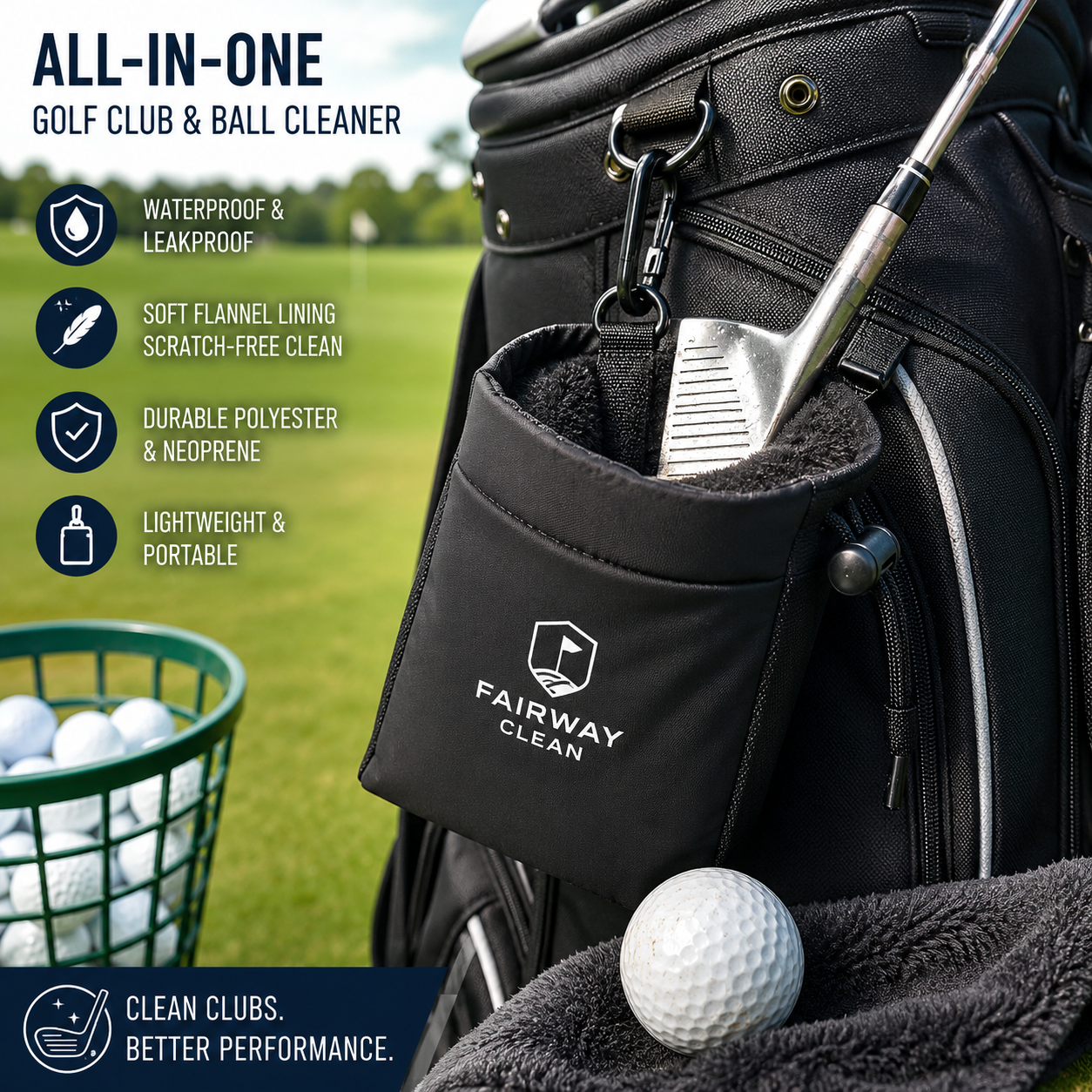 Portable Golf Club And Ball Cleaning Bag With Waterproof Design