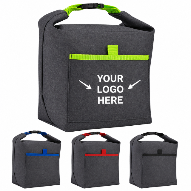 Roll Top Insulated Heathered Lunch Cooler Bag