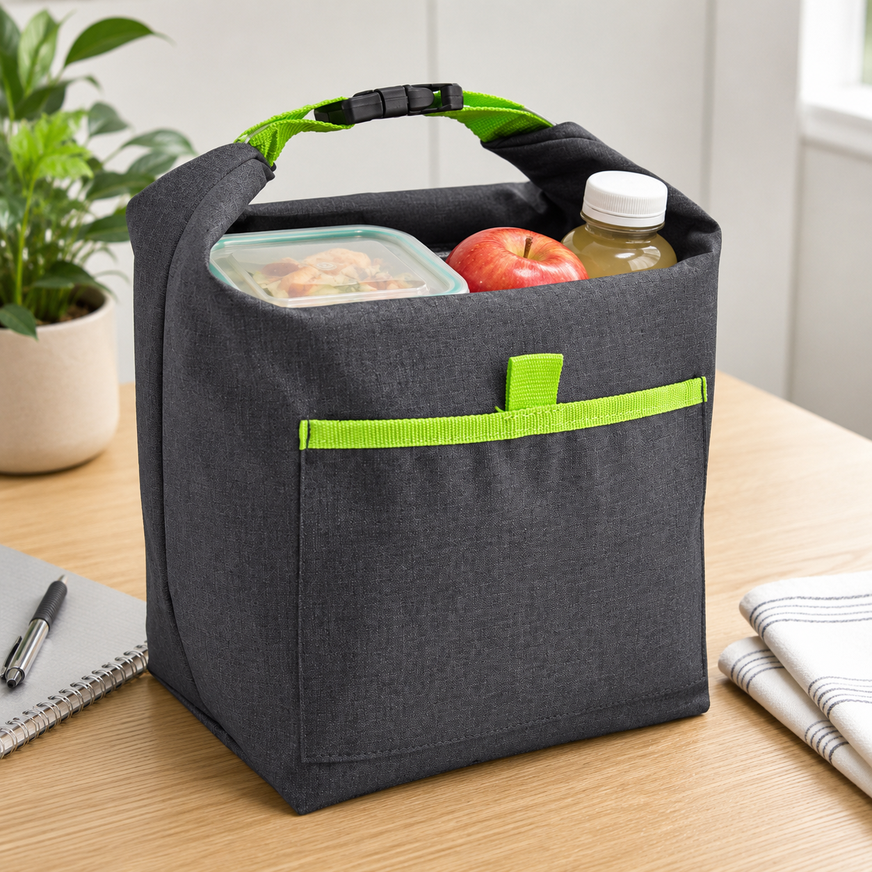 Roll Top Insulated Heathered Lunch Cooler Bag