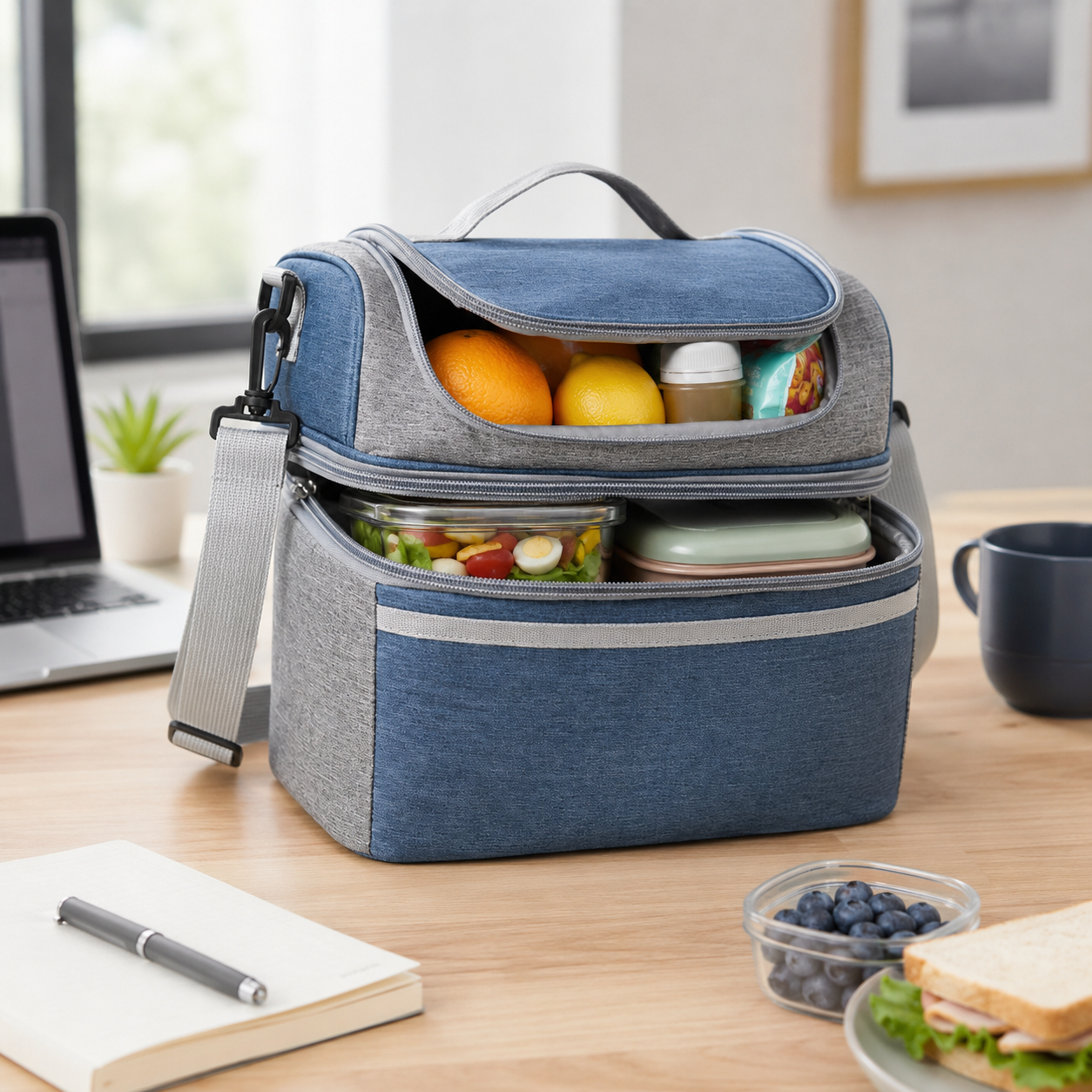 Three Layer Insulated Lunch Bag With Dual Compartment