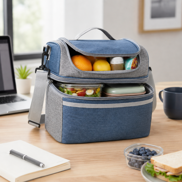 Three Layer Insulated Lunch Bag With Dual Compartment